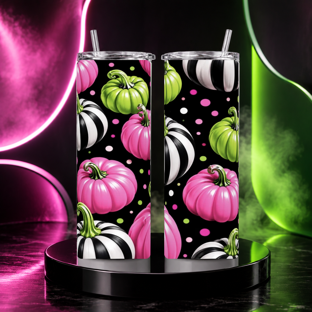 Pink & Green Striped Pumpkins 20oz Skinny Tumbler