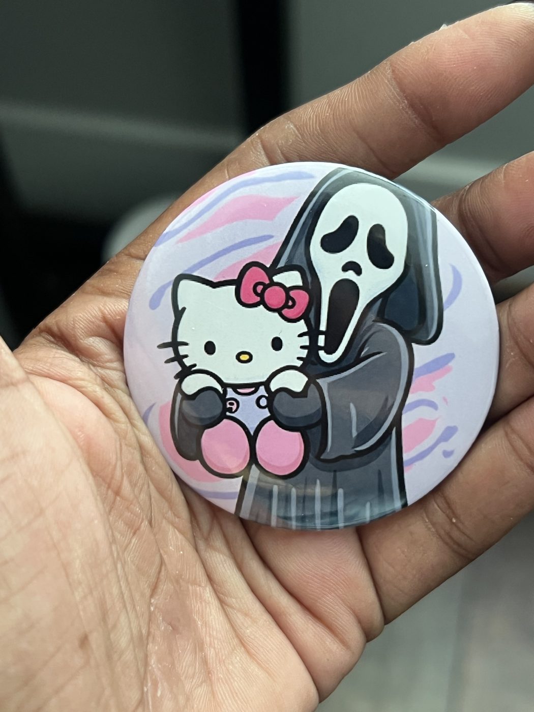 Ghostface Holding Hello Kitty 2 inch Button