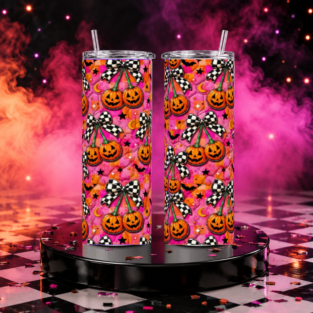 Pumpkin Cherry Bows 20oz Skinny Tumbler