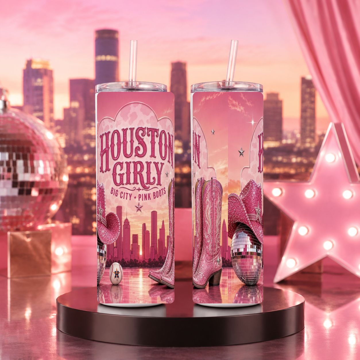Houston Girly Pink Boots 20oz Skinny Tumbler