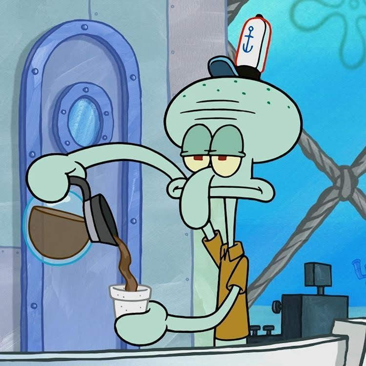 Squidward pouring coffee magnet