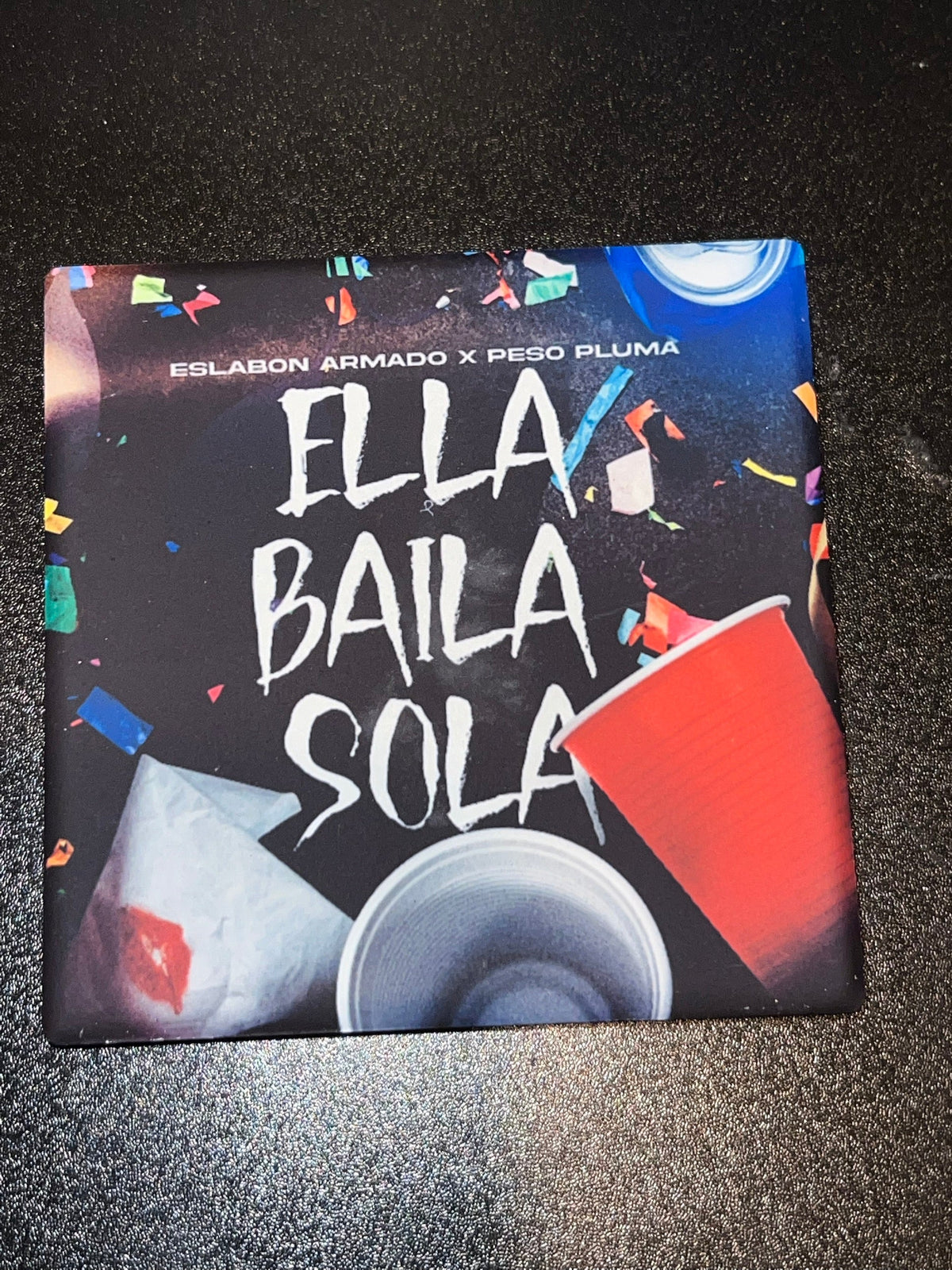 Eslabon Armado and Peso Pluma Ella Baila Sola Vinyl Cover Coaster