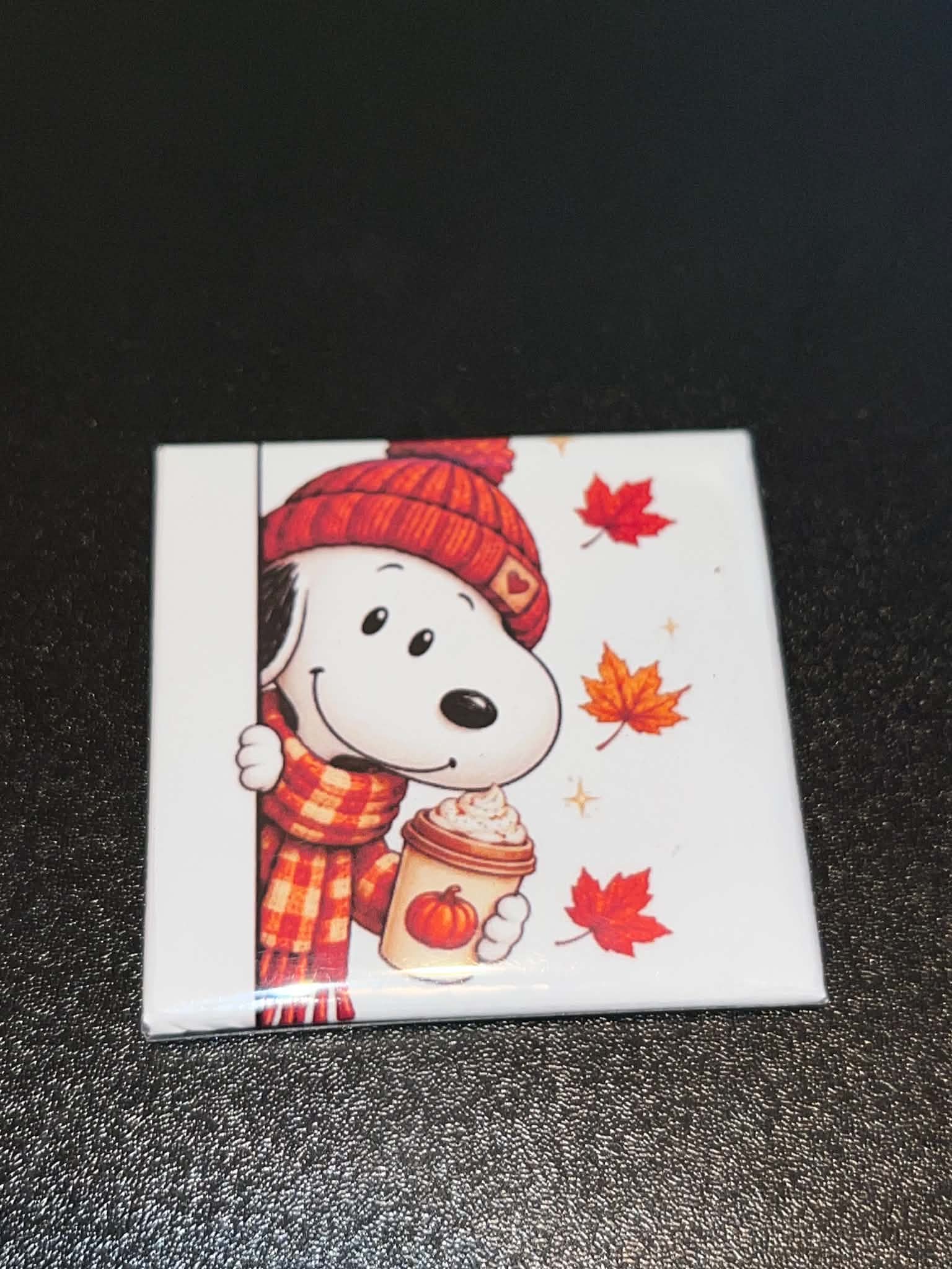 Snoopy Plaid Scarf Latte Magnet