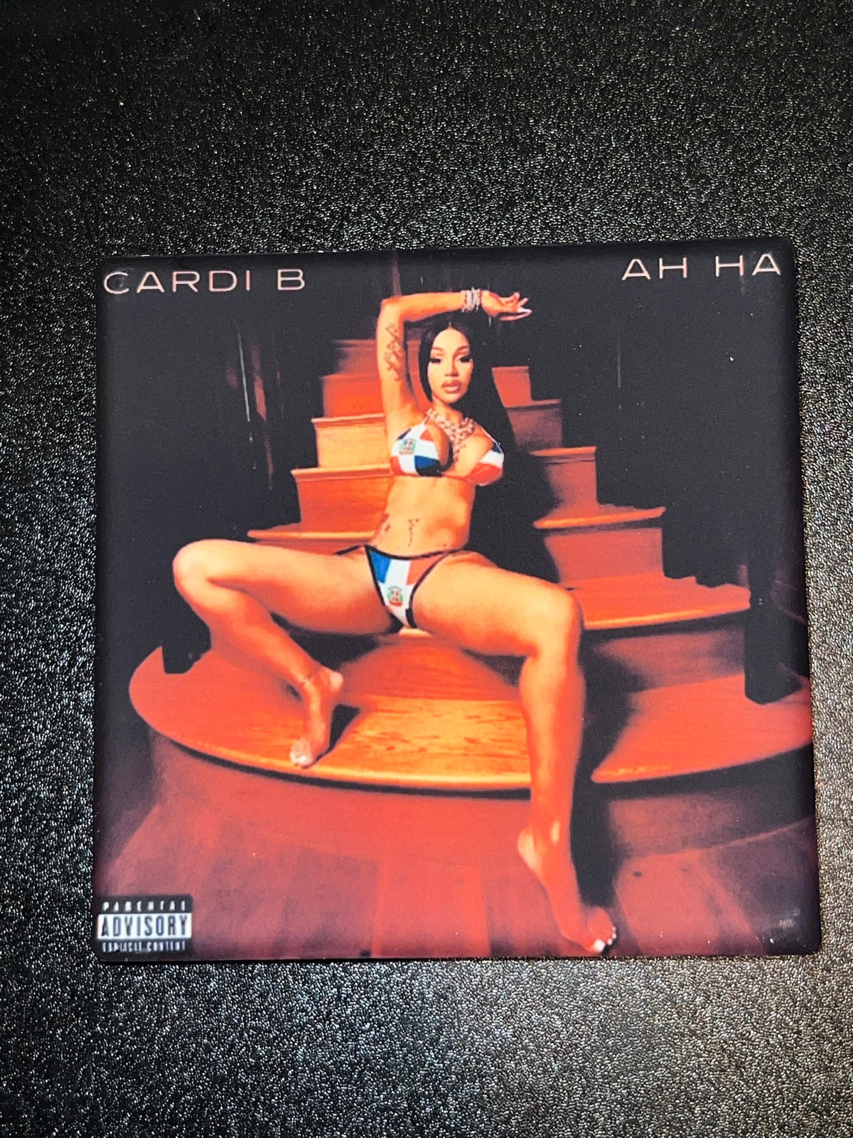 Cardi B Ah Ha vinyl cover ceramic coaster