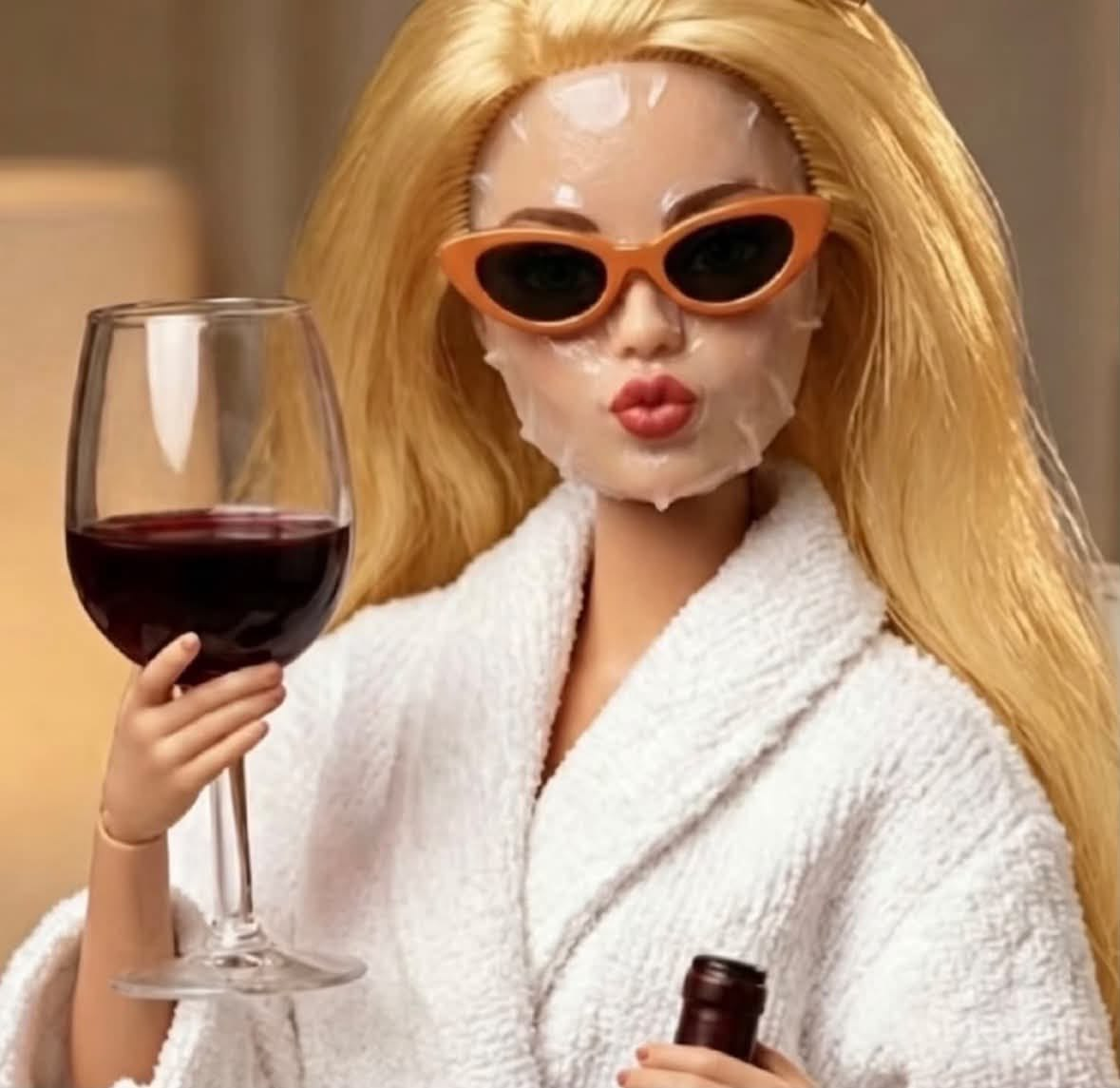 Barbie wine and face mask magnet