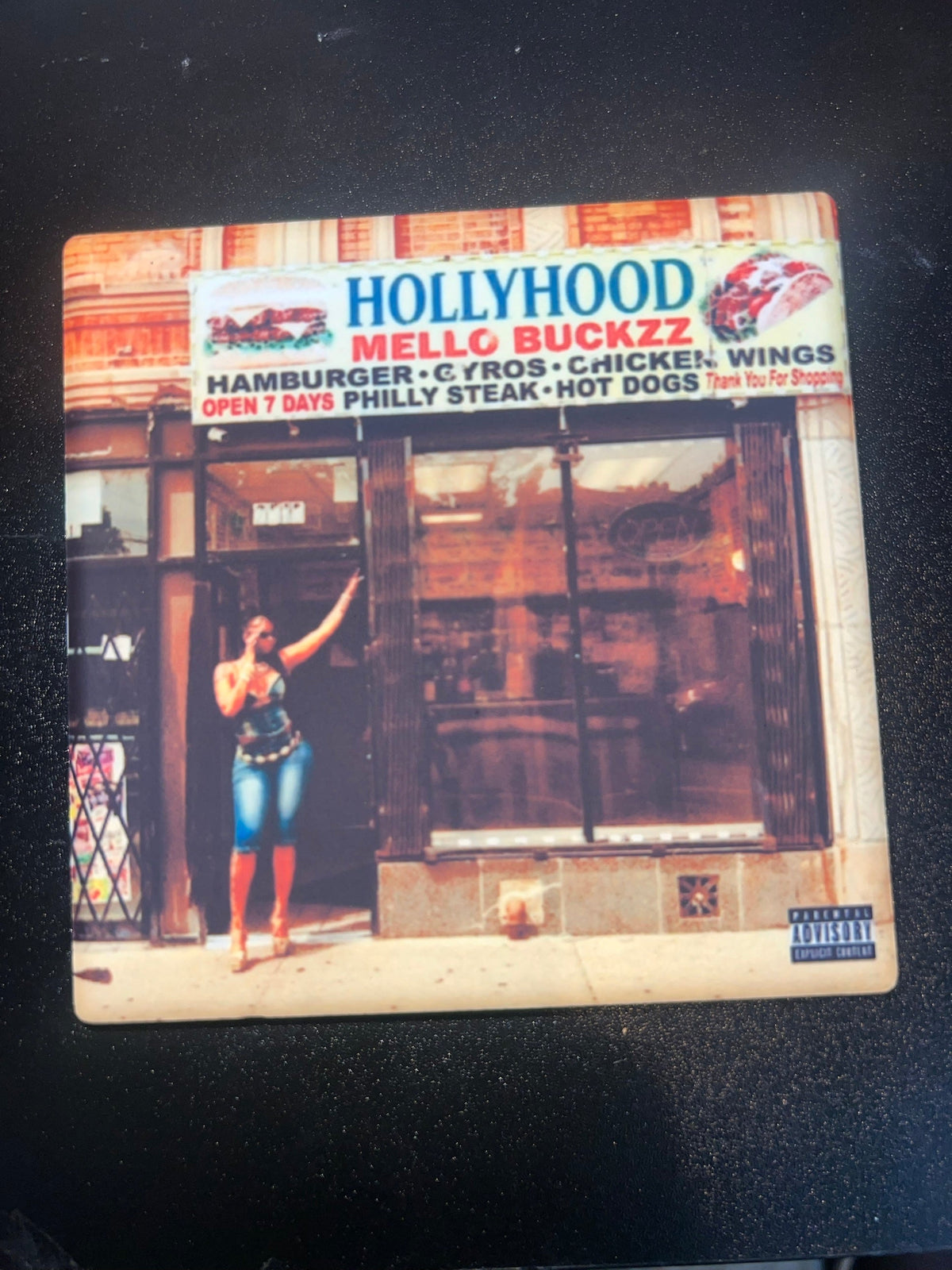 Mello Buckzz Hollyhood vinyl cover ceramic coaster